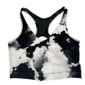 SAGE Collective Black White Tie Dye V-Neck Long Line Bralette Size Small